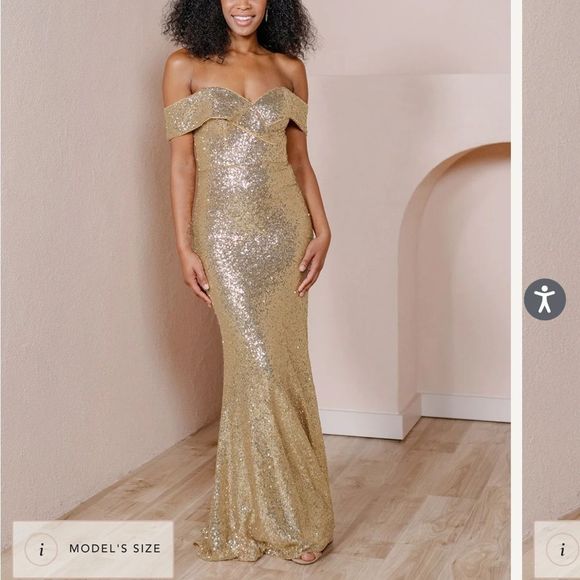 Revelry Bardot Gold Sequin Dress Sz 2 - Picture 2 of 8